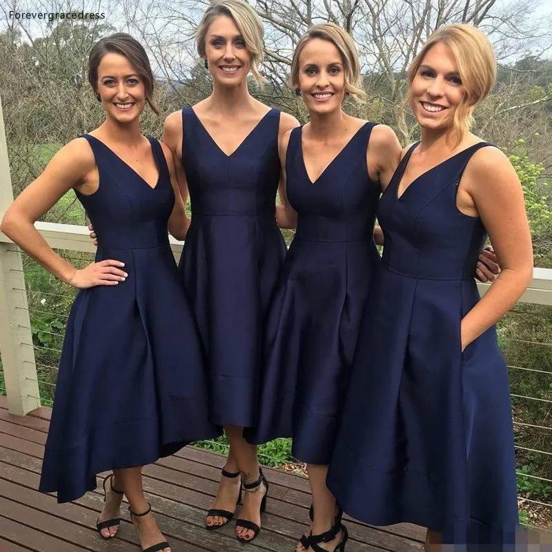 

Short Bridesmaid Dress A-Line V-Neck Sleeveless With Pockets Formal Maid of Honor Gown Plus Size Custom Made