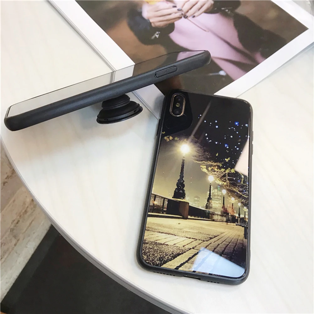 

Night Sky Phone Case with Holder for IPhone 11 11Pro Pro Max XR XS XS Max 7 8 6 6S 10 Plus SE 2020 Glass Cases Back Cover Coque