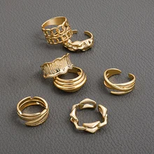 

Creative Geometric Wide Chain Open Rings for Women Punk Gold Metal Textured Feather Finger Opening Rings Simple Jewelry