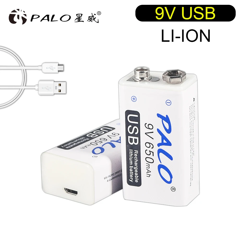 Аккумуляторная батарея PALO 9v 6F22 650mAh L i ion аккумулятор 9V micro usb аккумуляторная для