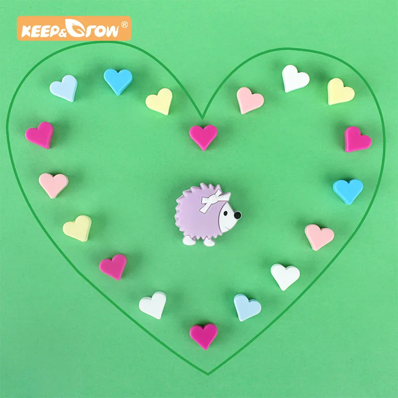 

Keep&Grow 5pcs Animal Silicone beads Hedgehog Heart Baby Teethers Rodent DIY Baby Teething Pacifier Chain Toys Accessories