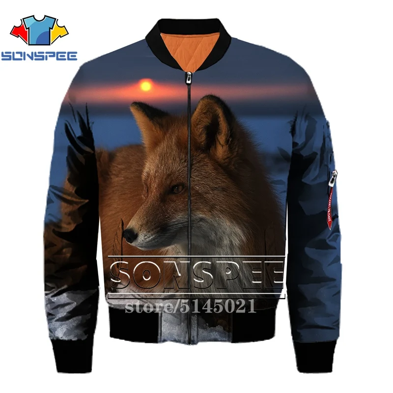 SONSPEE Animal Fox 3D принт Харадзюку Топ Летающая куртка Авиатор Пилот мужские куртки бомбер женская модная повседневная одежда G13 - Цвет: Синий