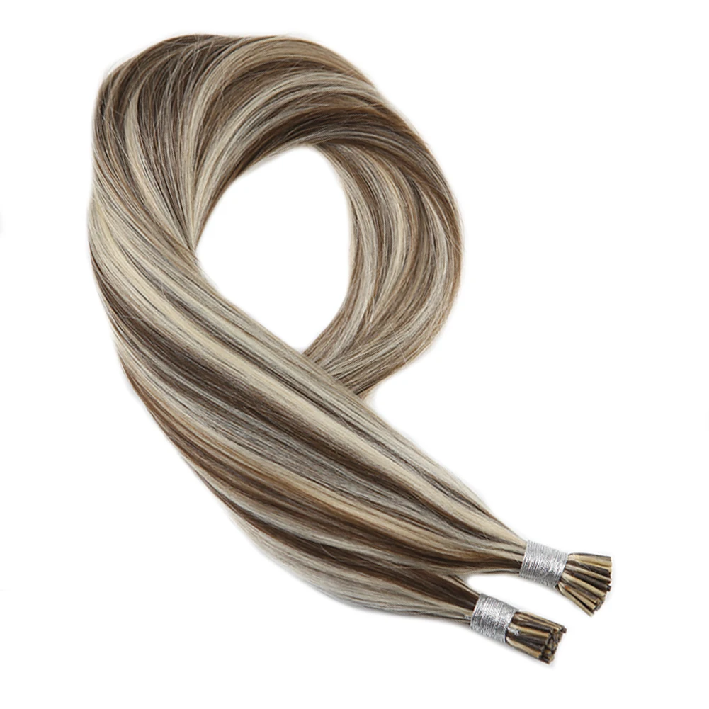 Moresoo I tip Hair Keratin Fusion Extensions Real Machine Remy Human Brazilian Hair Natural Straight Pre-bonded Hair 50G/50S