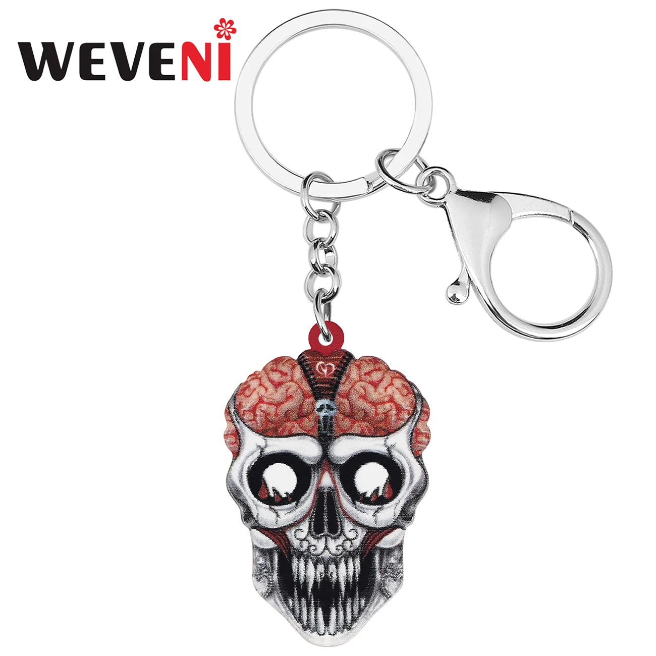 Weveni Halloween Acrilico Horror Testa Di Cranio Zanne Cranio Portachiavi Moda Portachiavi Anello Fascino Regali Gioielli Per Donne Ragazze