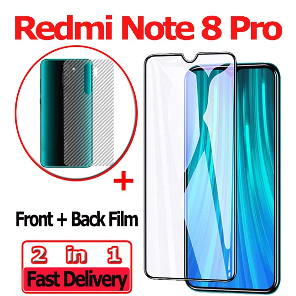 Note 8 pro 2-in-1 Передняя+ задняя стекло Xiaomi Redmi Note 8 Pro закаленное стекло на Xiaomi Note 8 Защитная стекло Redmi Note 8Pro защитное стекло на сяоми редми ноут 8 стекло ксиоми редми нот 8 про задняя стекло Redmi-Note-8 glass - Цвет: Note 8 pro 2-in-1