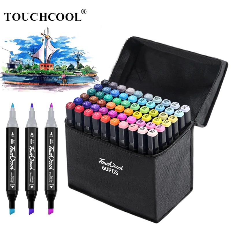 

TOUCHCOOL Art Markers Alcohol Based Markers Drawing Pen Set Manga Dual Headed Art Sketch Marker Design Pens Art Supplies Art Pen