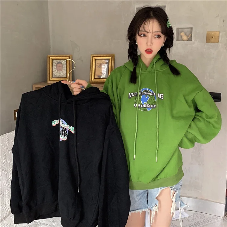 Hyuna вентиляционная Сеть Красная авокадо зеленая с длинным рукавом Толстовка Студенческая матча зеленая универсальная свободные топы