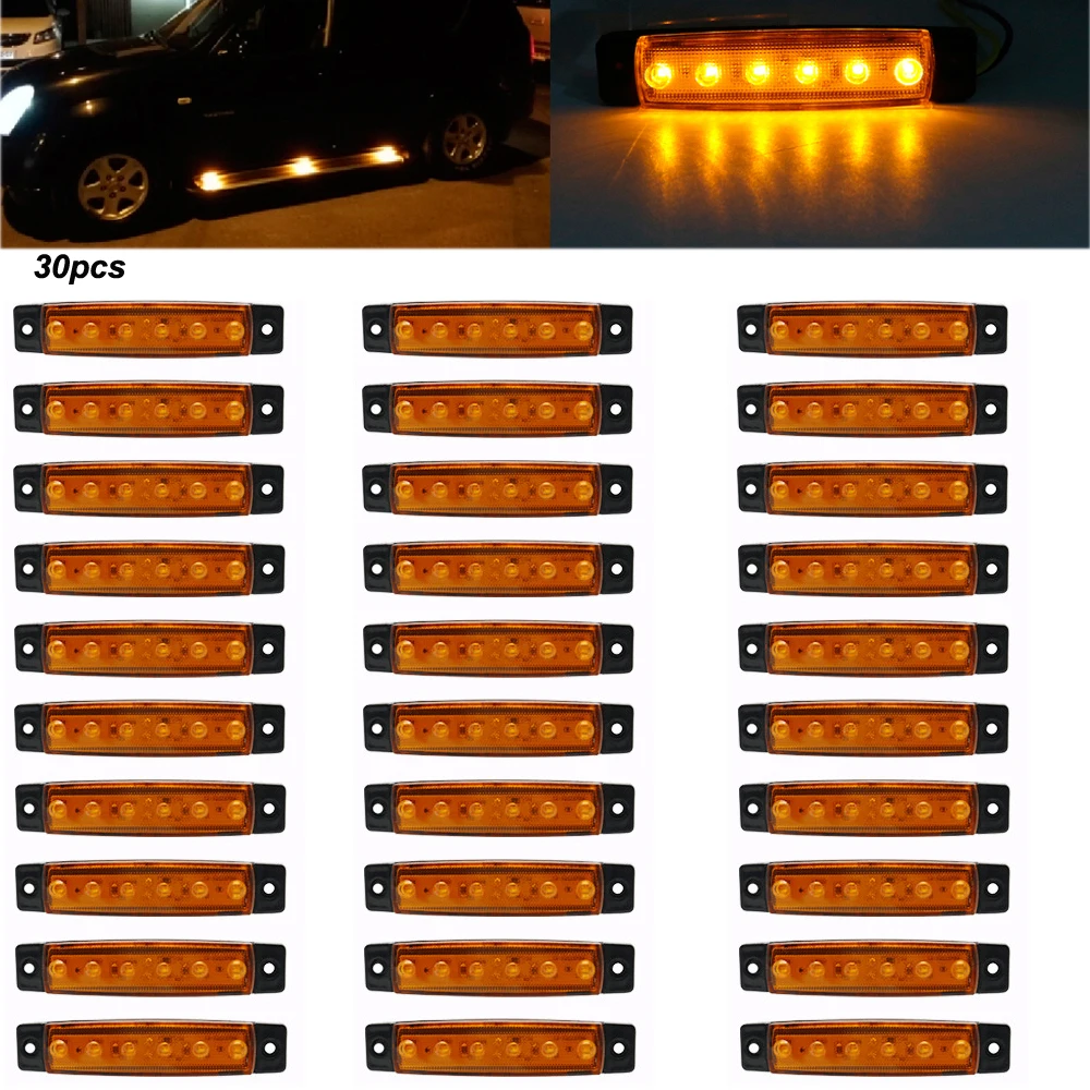 30 шт. 12/24V 6 светодиодный красный+ белый+ желтый прицеп пикап Боковые указатели поворота Габаритные светильник - Цвет: 30pcs  yellow