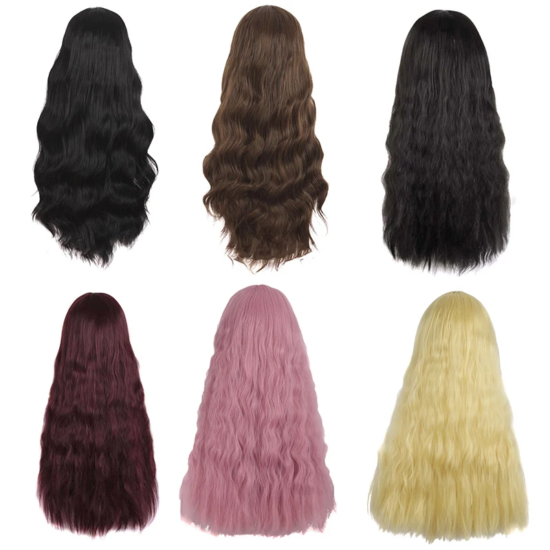 

MANWEIWavy Synthetic Wigs for White Black Women Long Green Wig Cosplay Heat Resistant Net Natural Hair with Bangs
