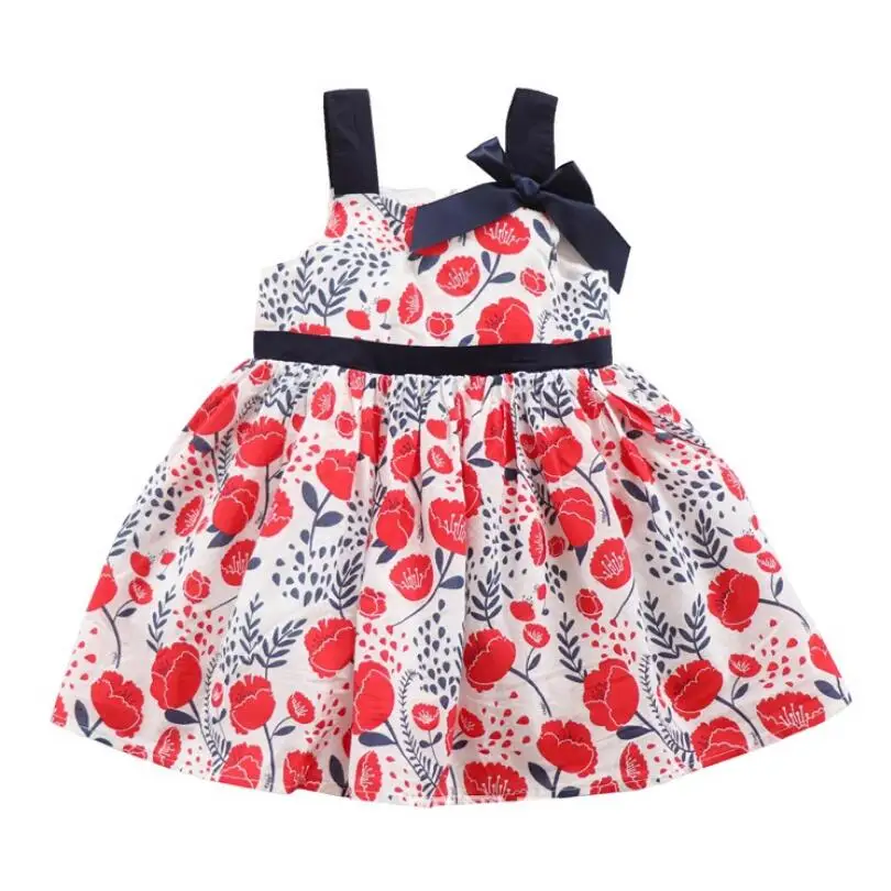 Летние Хлопковые Платья с цветочным принтом и бантом для маленьких девочек; милое платье для отдыха для девочек; детская одежда;