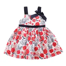 Летние Хлопковые Платья с цветочным принтом и бантом для маленьких девочек; милое платье для отдыха для девочек; детская одежда;