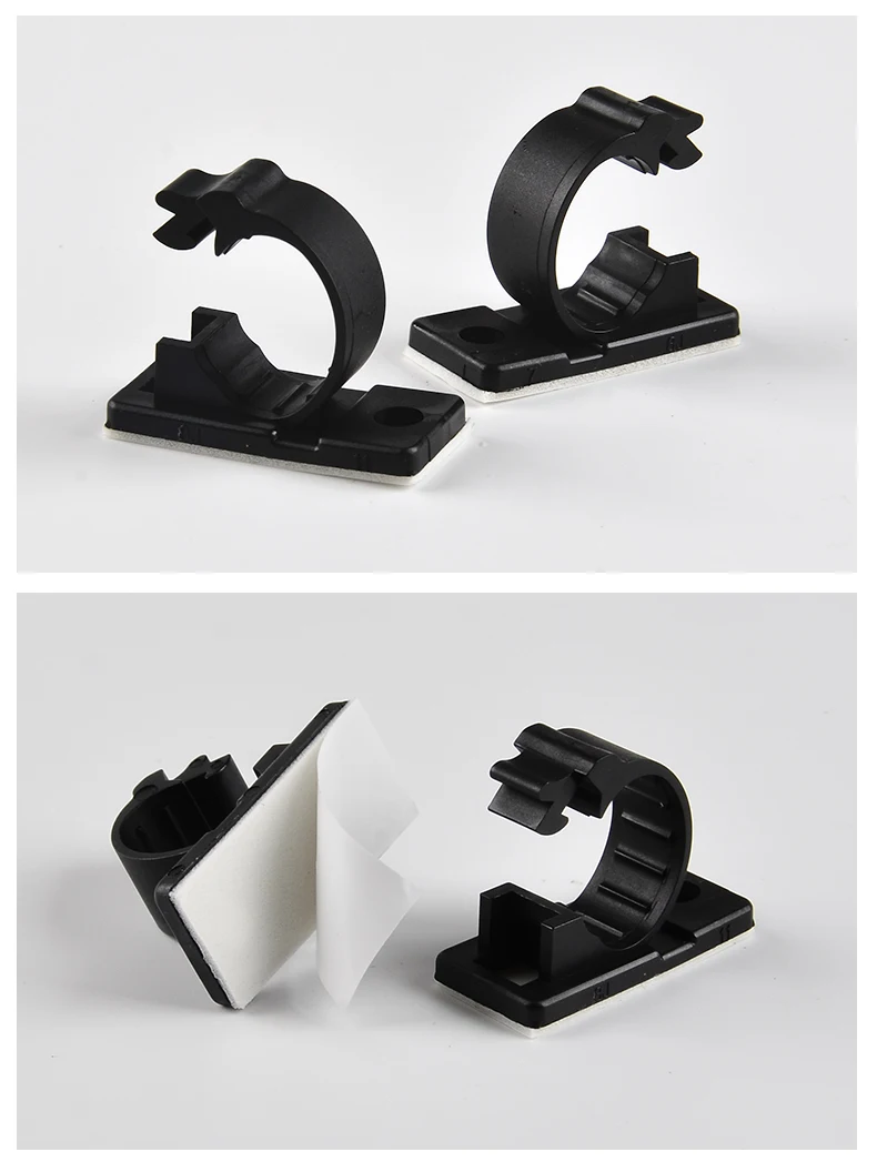 100 Stück Kabelleitungs-Clip-Klemme, klebrig, selbstklebend, Wand-Snap-Typ, Kunststoffbasis, festes Drahtmanagement, verstellbar, LY-4/6, Schwarz – Detail 7