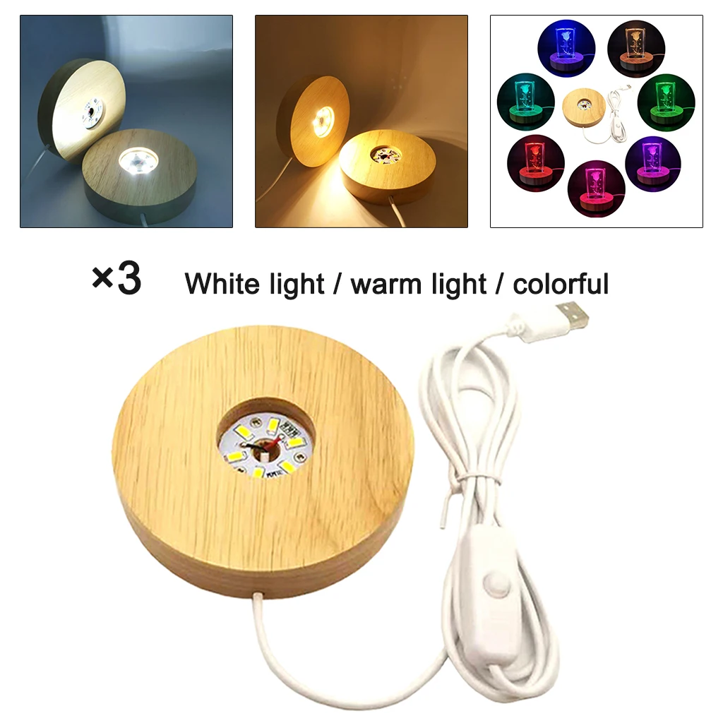 10pcs 3D Oval Wooden Kids Acrylic Night Lamp Base Led Stand USB Powered  Warm White RGB Lights Wood Led Light Base for Acrylic