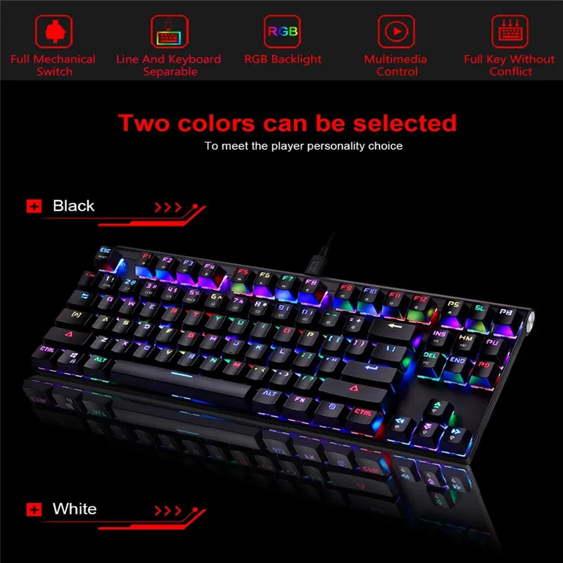 Motospeed CK101 Wired Mechanical Keyboard Metal 87Keys RGB Blue Red Switch Game LED Backlit Tablet Desktop Russian Computer Gamr