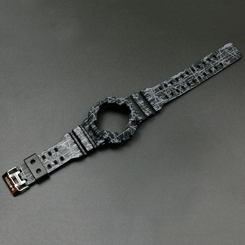Водонепроницаемый силиконовый ремешок для часов+ чехол для часов Casio GD-100 110 120 с пряжкой из натурального каучука для Casio GA-100 110 120 200 - Цвет: Burst black