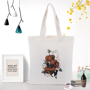 

Halloween Canvas Tote Bag Handbag Custom Print Logo Text DIY Eco Reusable Recycled Shopping Bag Festival Gifts Bag