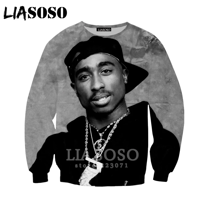 2Pac Толстовка LIASOSO Новые мужские и женские Аниме толстовки 3D принт рэпер с длинным рукавом хип хоп Уличная Топы пуловер с круглым вырезом A295-10