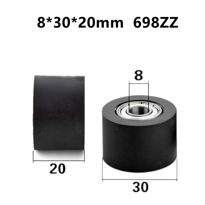 

10 шт./50 шт. 8*30*20 мм 698ZZ подшипник полиуретановый мягкий резиновый ролик низкий уровень шума направляющее колесо плоский шкив конвейерная лента