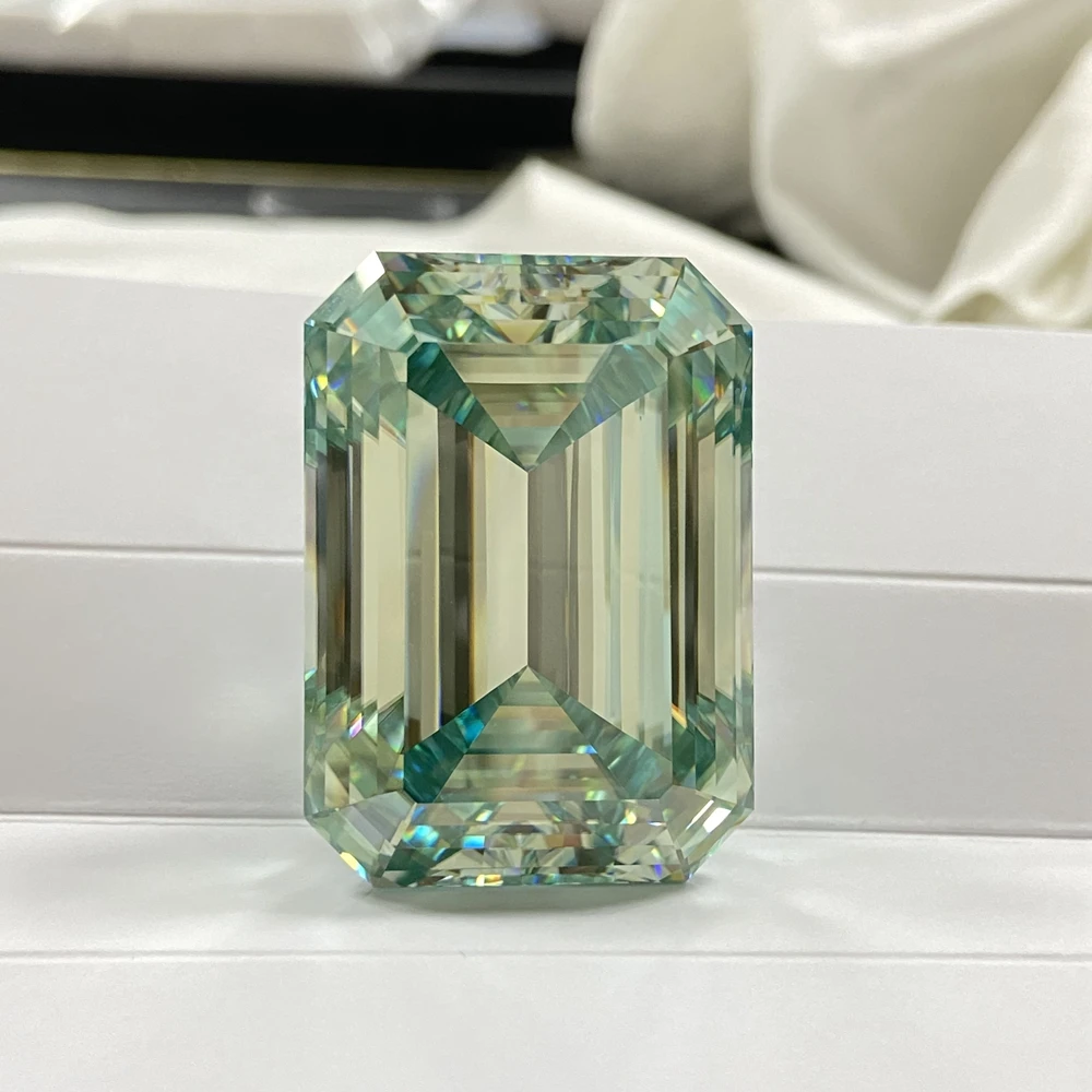 Meisidian Emerald Cut 20x35x17mm 129 Carat Light Vivid Green Moissanite Big Size Diamond Stone