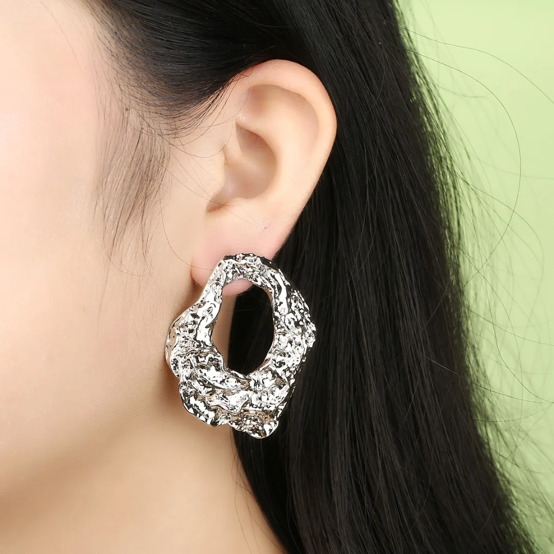 Punk Abstract Metal Earring For Women Geometric Earring Stud Shellhard Silver Gold Statement Tribal Crushed Irregular Earring