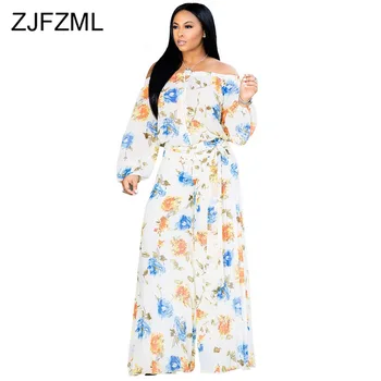 

Off Shoulder Sexy Floral Overall for Women Backless Long Sleeve Wide Leg Jumpsuit 2020 Causal Belted Loose Plus Size Rompers