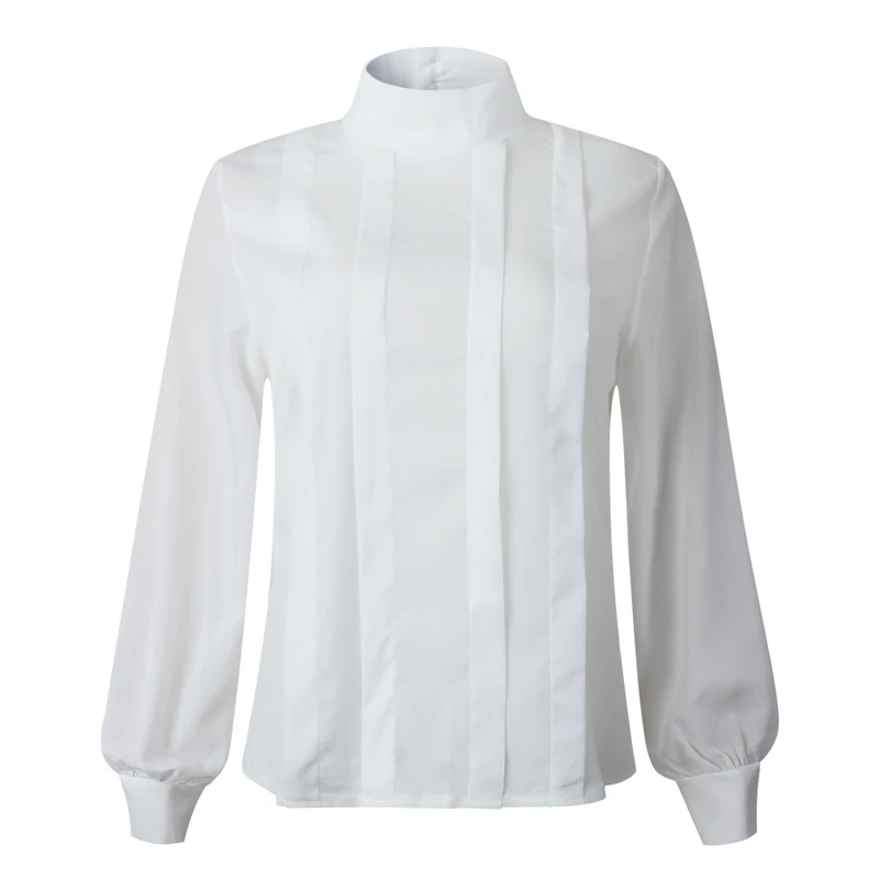 NIBESSER/ Осенняя блузка с длинными рукавами, рубашка, Женская Сексуальная плиссированная верхняя блуза на пуговицах, Женская однотонная офисная блуза с воротником-стойкой