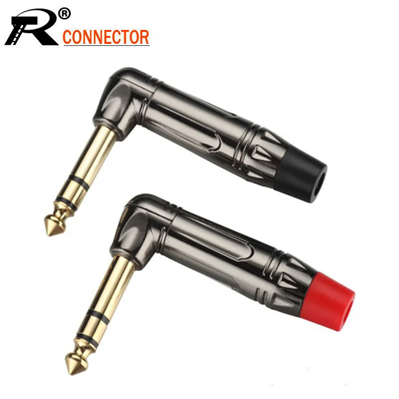 10pcs/lot Right Angle Jack 6.35mm 3 Poles Stereo Male Connector Gold Plated 1/4 Inch Plug Microphone 5Pairs Red+Black | Обустройство