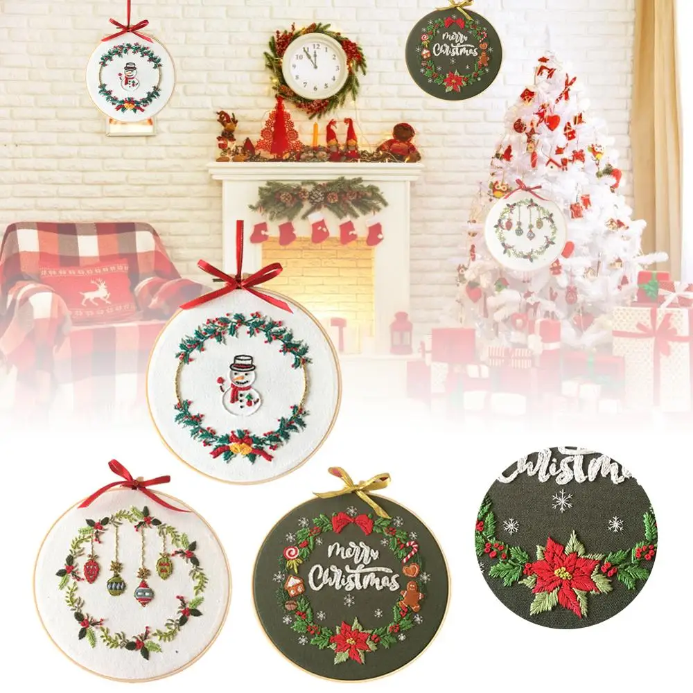

Christmas DIY Embroidery Kit with Pattern Print Flower Embroidery Starter Kit for Adults Beginners include Embroidery Hoops