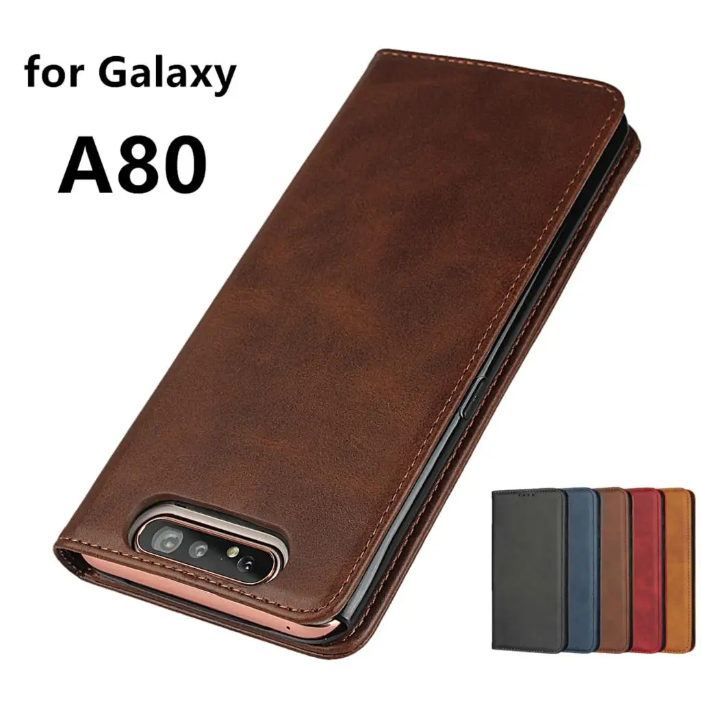 Кожаный чехол для Samsung Galaxy A80 откидной Чехол держатель карт кобура Магнитный