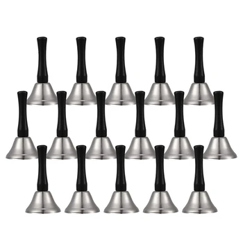 

24 Pieces Hand Bells Silver Steel Service Handbells Black Wooden Handle Diatonic Metal Bells Musical Percussion (Nickel White)