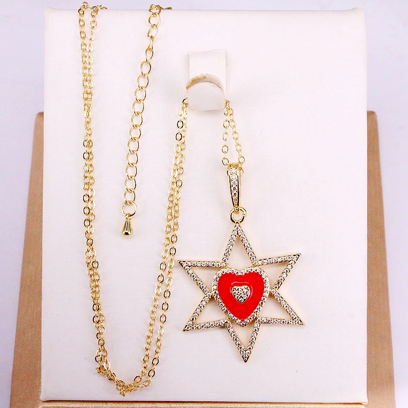 

3PCS, NEW fashion Red Enamel Heart in Star Charm Pendants Chain Necklace