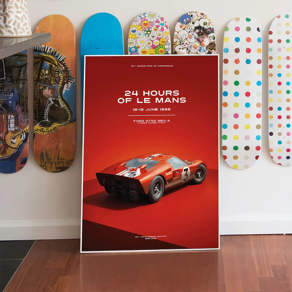 24 Hours Of Le Mans FORD GT40 MKII-A Racing Car Poster Print Canvas Painting Home Decor Wall Art Picture For Living Room
