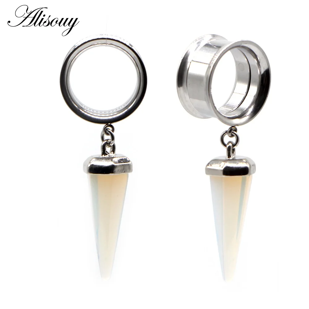 EM0844A Silver Opal Alisouy 2 шт 6-25 мм перо из нержавеющей стали висячие серьги-тоннели Висячие кисточки пирсинг de orelha туннель Alargador de orelha - Окраска металла: EM0844A Silver Opal