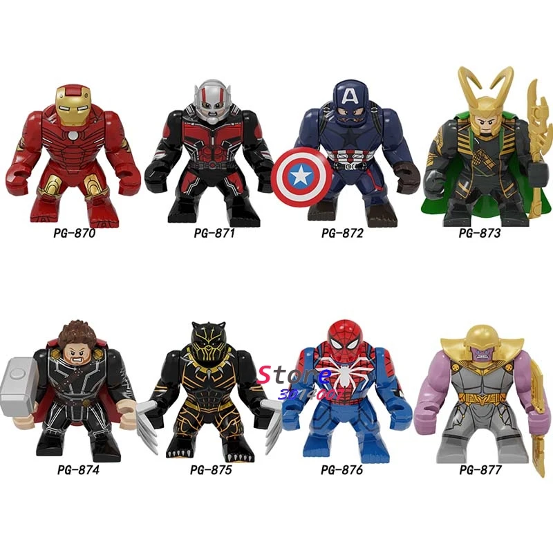 

Single Marvel Avengers Big Thanos Iron Man Spider Man Thor Loki Ant-Man Black Panther Captain America building blocks Kid Toys