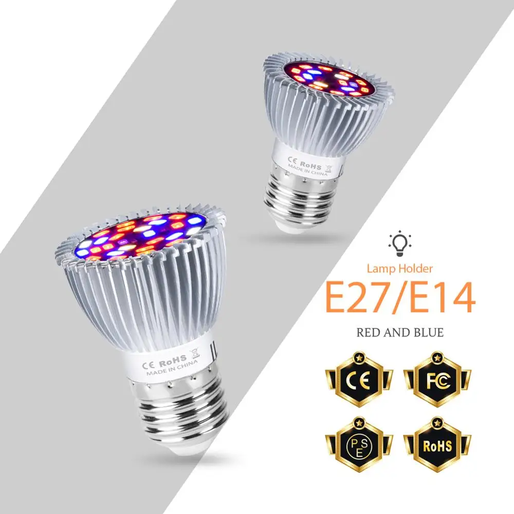 

E27 Led Phyto Lamp 18W 28W Led Grow Light 220V Hydroponics Plants Lampa E14 Led Full Spectrum Bulb 110V Indoor Seedling Growing