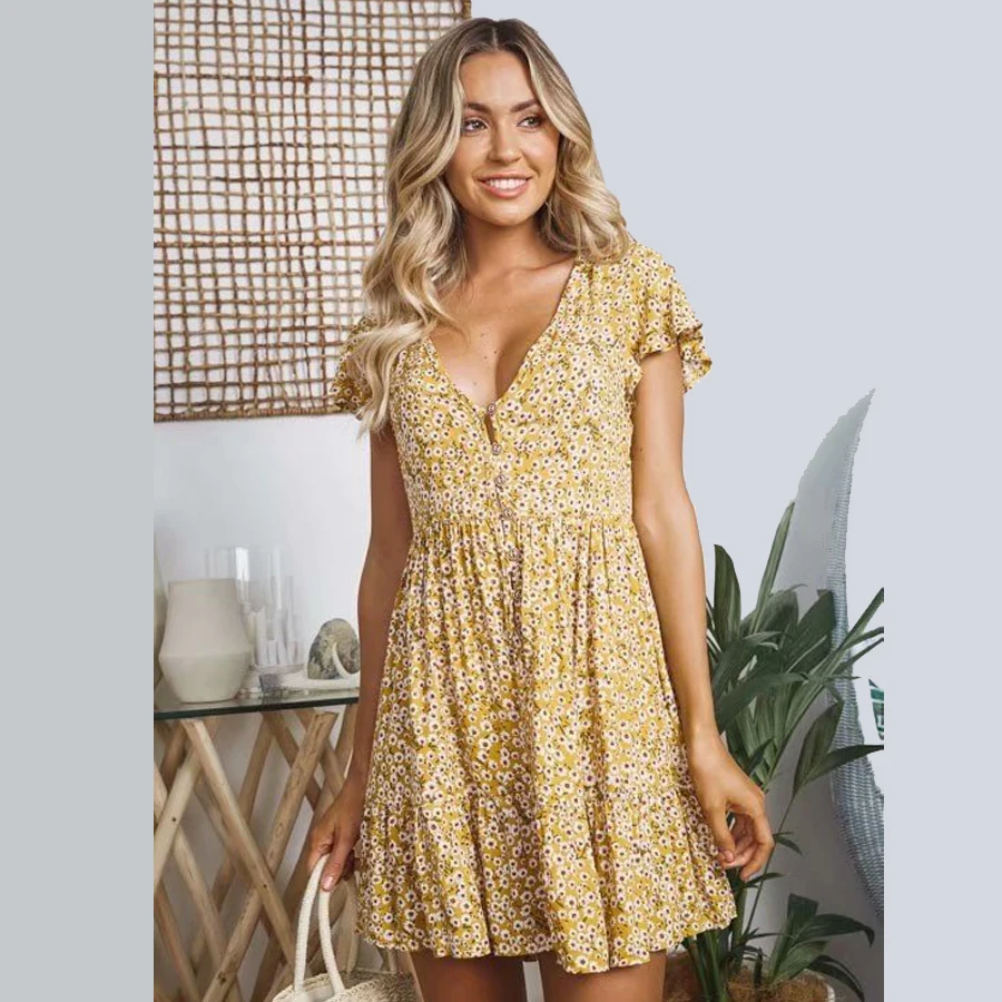 

TEELYNN summer dresses for women 2020 vintage floral print dresses beach Bohemian Rayon Cotton Short sleeve boho vestidos dress