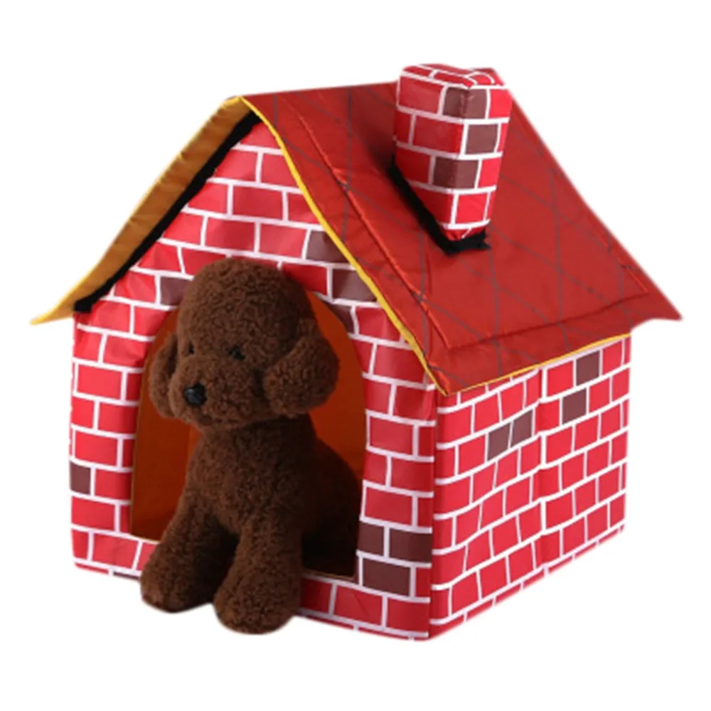 Foldable dog house pet bed tent cat litter indoor portable travel puppy mat cave red brick pet nest kocyk dla psa 30O9 (3)