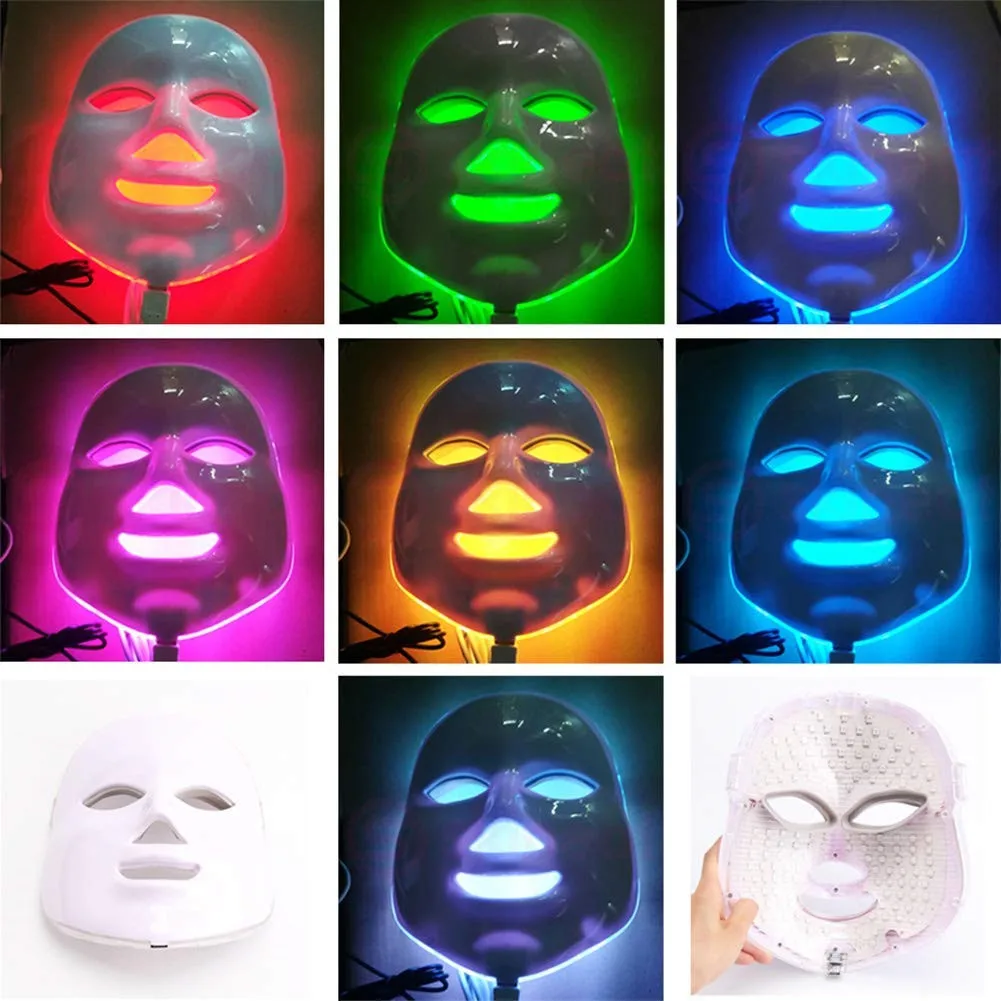 Подарок на год, электрическая светодиодный маска для лица, омоложение кожи, 7 цветов, против акне, морщин, салонная, для домашнего использования