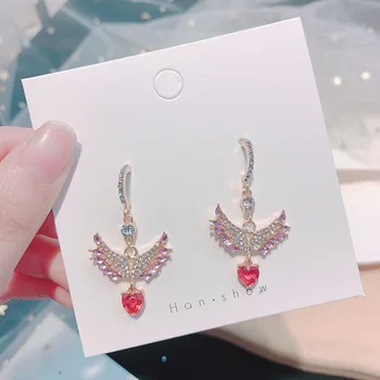 

MWsonya New Korean Temperament Sweet Angel Wings Rhinestone Pendant Earrings Elegant for Women Love Earrings Jewelry Gifts