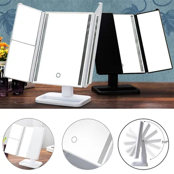 

24 Light Touch Screen LED Makeup Mirror Table Desktop Vanity 1X/2X/3X/10X Magnifying Mirrors 3 Folding Adjustable Mirror