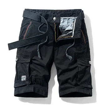 

Summer Cargo Shorts Men Cotton Breathable Casual Slim straight Men's Shorts Multi-pocket Knee length Short Pants Men size 38