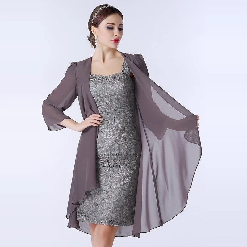 

Mother of The Bride Dress with Jacket Sleeveless Sheath Lace Wedding Party Gowns Knee-Length Backless Mother Dresses for Wedding