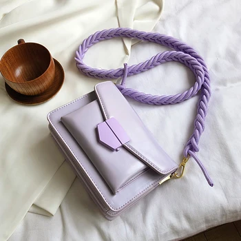 

Solid Color Small PU Leather Crossbody Bags For Women 2020 Summer Simple Braided Rope Shoulder Belt Shoulder Handbags