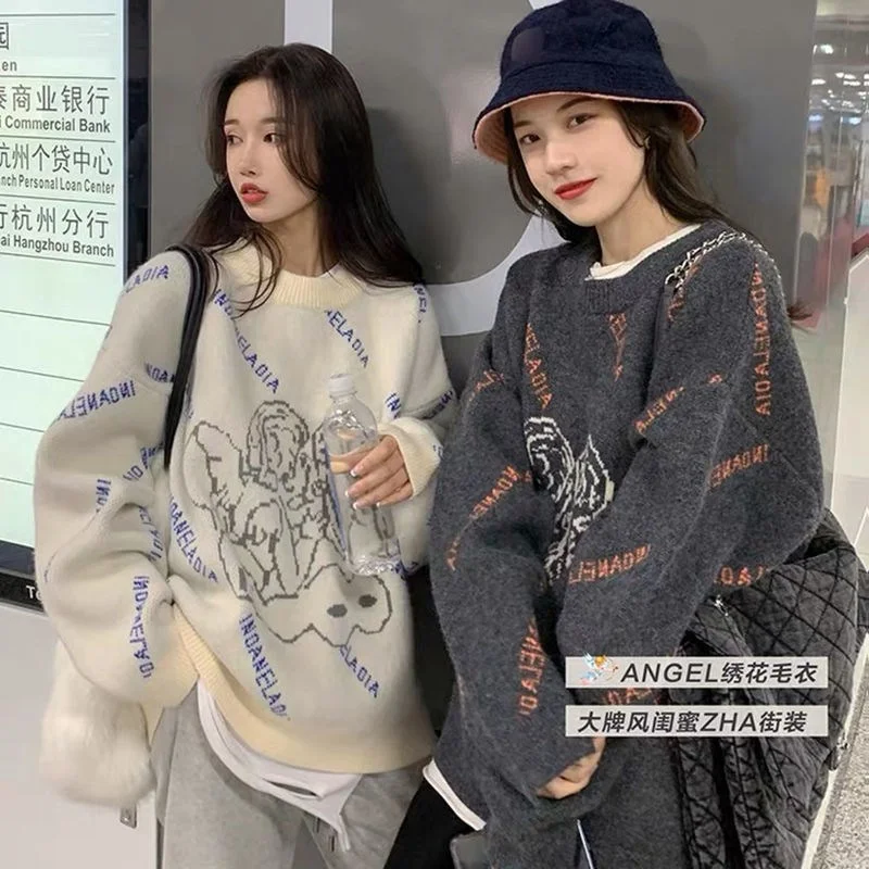 Cmaz Retro Hong Kong Style Women's Sweater Trendy New Autumn and Winter Western Plus | Женская одежда