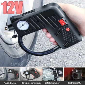 

Air Compressor Tire Inflator 12V Car Air Pump with Pressure Gauge Handheld Electric Power Air Pump with Flash Light Safety