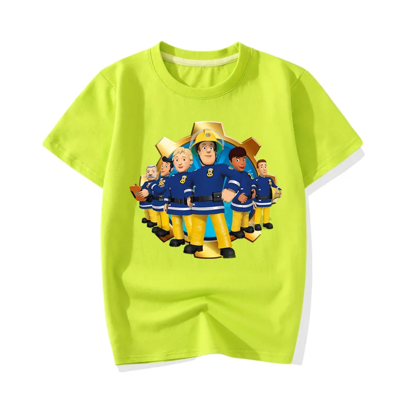 Детские футболки с короткими рукавами летняя одежда повседневные футболки с круглым вырезом для маленьких мальчиков и девочек футболки с рисунком пожарного Сэма JY067 - Цвет: Light Green T-shirt