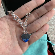 SHINETUNG Original S925 Sterling Silver Bracelet Blue Splash Enamel Heart-Shape Bracelet Women Fashion High-End Jewelry