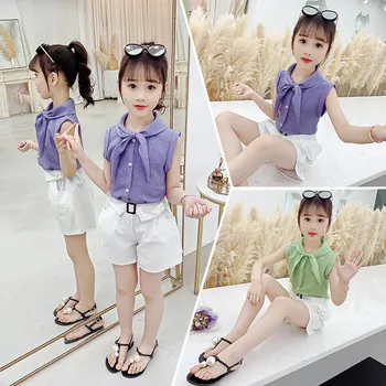 

Summer Baby Girls Clothing Kids Sets Bow Vest & Shorts 2PCS Suits 3 4 6 7 8 10 11 12 Years Child Fashion Clothes Outfits