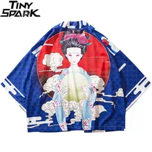 Японский кимоно куртка Луна Гейша напечатаны хип хоп мужские куртки Уличная летняя тонкая Harajuku одежда японский стиль кимоно