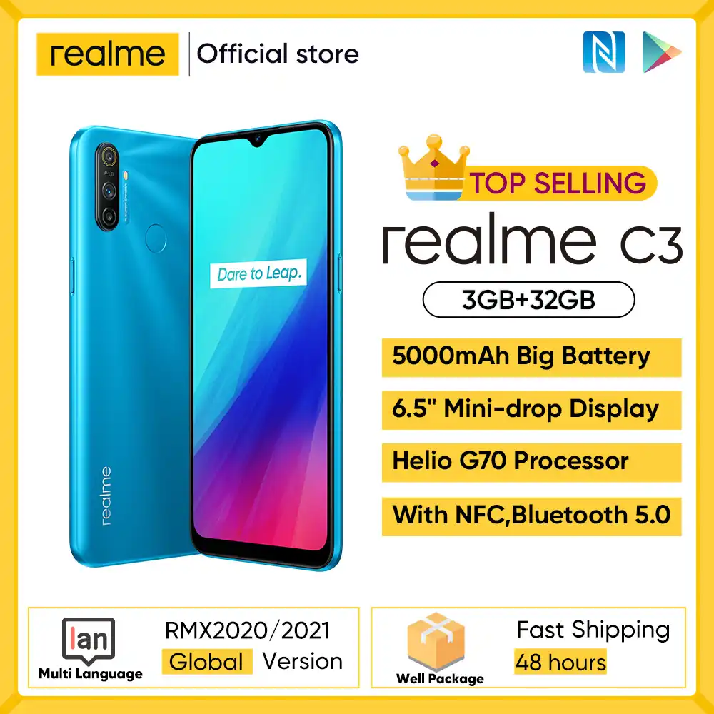 Realme C3 5000mah Battery Mobile Phone 3gb Ram 32gb Helio G70 Octa Core Processor 12mp Ai Dual Camera Mini Drop Fullscreen Nfc Cellphones Aliexpress